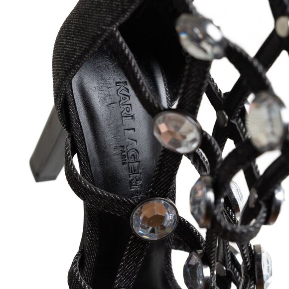 ✨ Karl Lagerfeld Beatriz Rhinestone Faux Crystal Gladiator Sandal Heel Black - Picture 10 of 15
